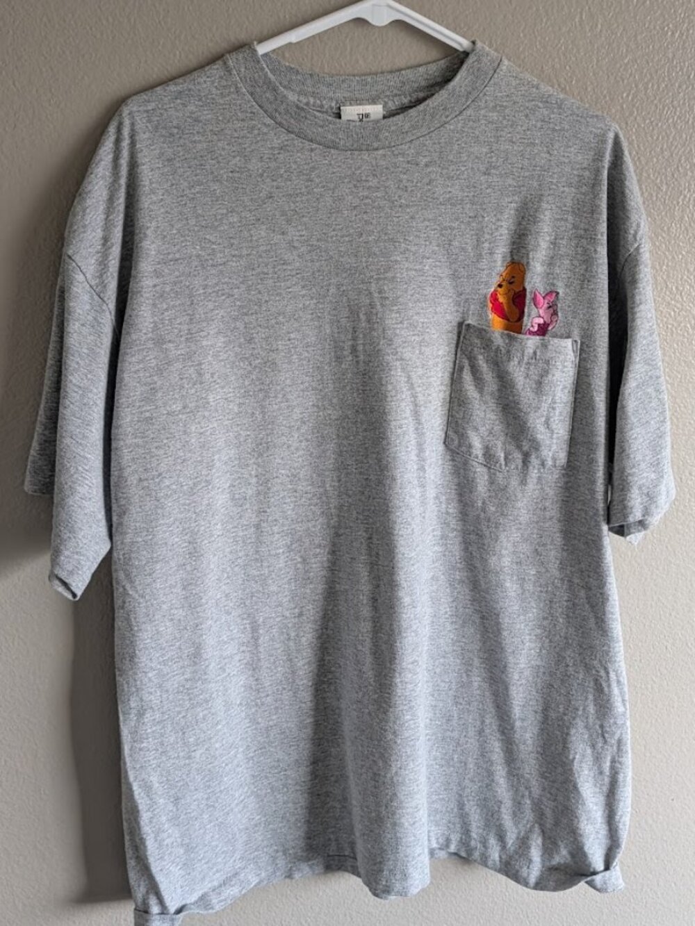Vintage 90s Disney Store Winnie The Pooh Piglet Pocket T Shirt XXL Gray Cartoon
